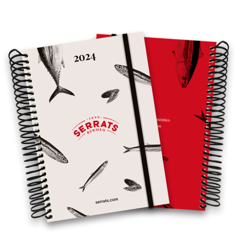 Agenda personalizada para le empresa de Conservas Serrats - Bermeo. Grado Gráfico fabricantes de agendas anuales personalizadas.