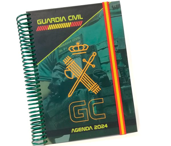 Agenda personalizada Guardia Civil encuadernada en espiral de plástico.