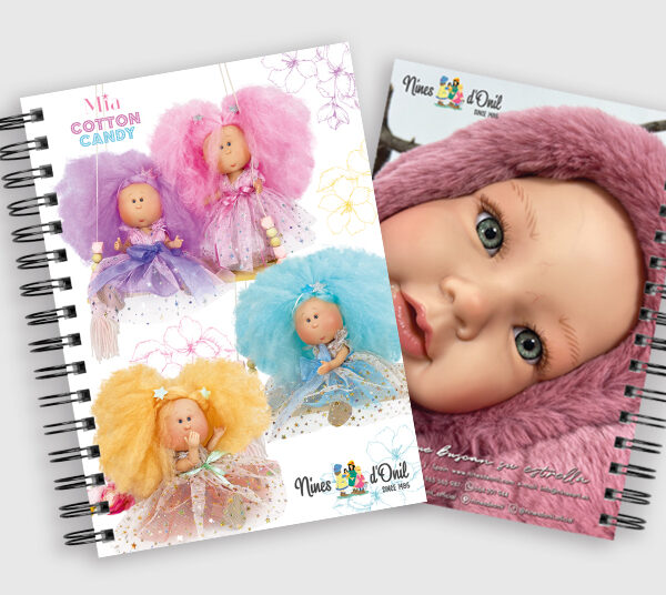 Cuaderno libreta personalizado para Nines Artesanals D´Onil. Impresión de cubiertas a todo color con plastificado brillo y encuadernación wire-o