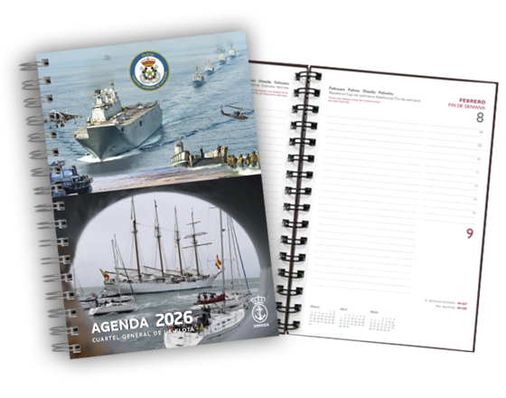 Agenda personalizada 2026 con cubiertas al cromo para la Armada General. Con encuadernación wire-o-