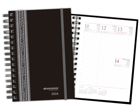 Agenda 2026 personalizada para HANKOOK. Modelo grado semana vista encuadernada en wire-o